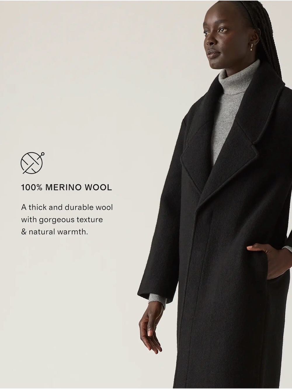 100% Merino Wool Shawl Collar Long Coat - Picture 5 of 7